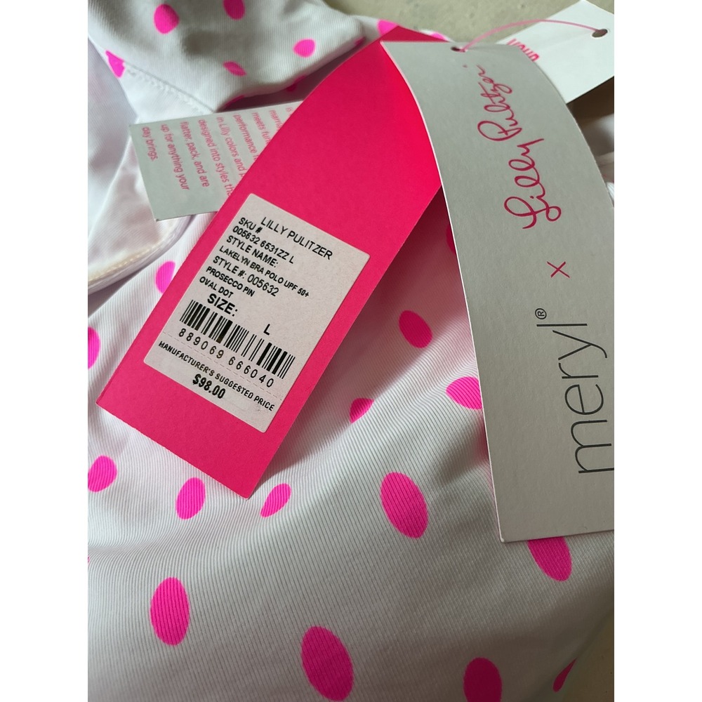 Lilly Pulitzer Lakelyn Bra Polo UPF 50+ Pink White Oval Dot Sleeveless Top L - Picture 5 of 9